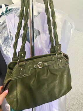 Olive Green Braided Strap Shoulder Bag | Large Tote Purse